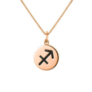 9ct Rose Gold Whitby Jet Zodiac Sagittarius Round Necklace, P3602.