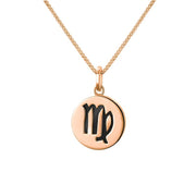 9ct Rose Gold Whitby Jet Zodiac Virgo Round Necklace, P3604.