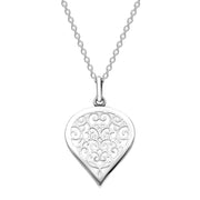 9ct White Gold Bauxite Flore Filigree Medium Heart Necklace. P3630.