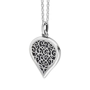 9ct White Gold Blue Goldstone Flore Filigree Medium Heart Necklace. P3630._2