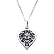 9ct White Gold Blue Goldstone Flore Filigree Medium Heart Necklace. P3630.