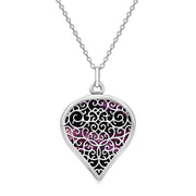 9ct White Gold Blue John Flore Filigree Large Heart Necklace. P3631.