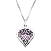 9ct White Gold Blue John Flore Filigree Medium Heart Necklace. P3630.