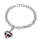 9ct White Gold Blue John Medium Cross Heart Charm Bracelet, B1210