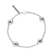 9ct White Gold Blue John Oval Fleur De Lis Detail Four Stone Bracelet, B798.