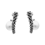 9ct White Gold Freshwater Pearl Tentacle Hoop Earrings, E2462.