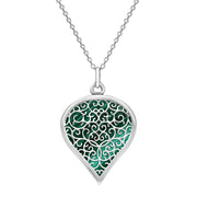 9ct White Gold Malachite Flore Filigree Large Heart Necklace. P3631.