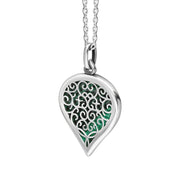 9ct White Gold Malachite Flore Filigree Medium Heart Necklace. P3630._2