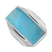 9ct White Gold Turquoise Hallmark Medium Oblong Ring. R065_FH