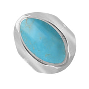 9ct White Gold Turquoise Hallmark Medium Oval Ring. R012_FH.