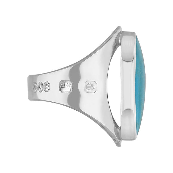 9ct White Gold Turquoise Hallmark Medium Oval Ring