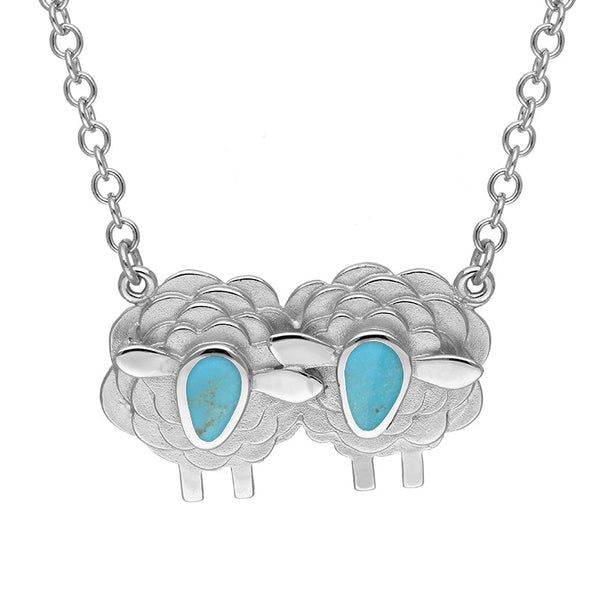 9ct White Gold Turquoise Two Large Sheep Necklace, N1140.