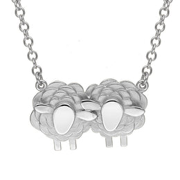 9ct White Gold Two Large Sheep Necklace, N1138.