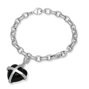 9ct White Gold Whitby Jet Large Cross Heart Charm Bracelet, B1211