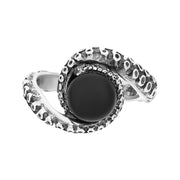 9ct White Gold Whitby Jet Bead Twist Tentacle Ring