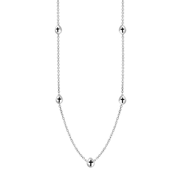 9ct White Gold Whitby Jet Cross Link Disc Chain Necklace, N748.