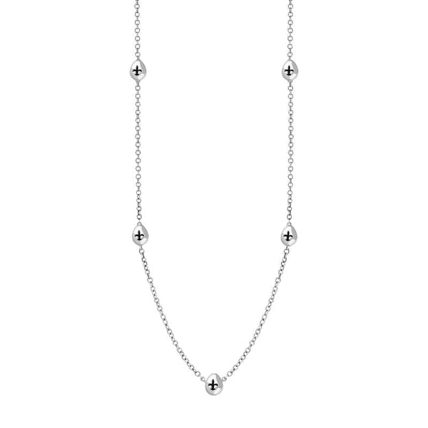 9ct White Gold Whitby Jet Fleur De Lis Link Disc Chain Necklace, N747.