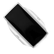 9ct White Gold Whitby Jet Hallmark Large Oblong Ring, R064_FH.