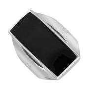 9ct White Gold Whitby Jet Hallmark Medium Oblong Ring, R065_FH