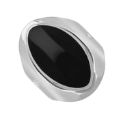 9ct White Gold Whitby Jet Hallmark Medium Oval Ring, R012_FH.