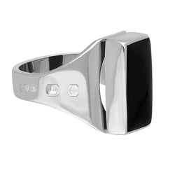 9ct White Gold Whitby Jet Hallmark Small Oblong Ring