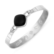 9ct White Gold Whitby Jet Hallmark Wide Cushion Bangle, B036_FH