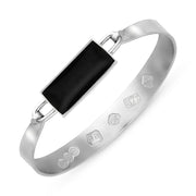 9ct White Gold Whitby Jet Hallmark Wide Oblong Bangle, B030_FH