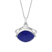 9ct White Gold Whitby Jet Lapis Lazuli Marquise Swivel Fob Necklace, P115_10.