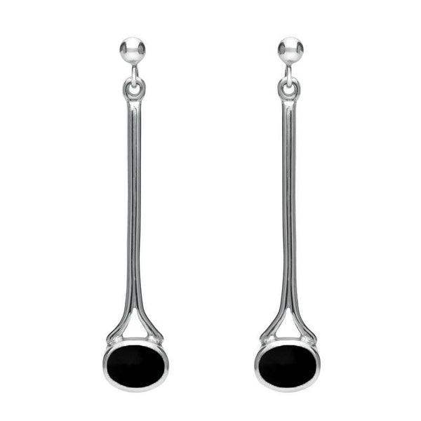 9ct White Gold Whitby Jet Long Drop Earrings E094