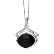 9ct White Gold Whitby Jet Mother Of Pearl Marquise Swivel Fob Necklace