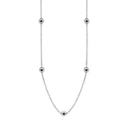 9ct White Gold Whitby Jet Star Link Disc Chain Necklace, N744.