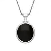 9ct White Gold Whitby Jet Turquoise Small Double Sided Oval Fob Necklace, P219_2.