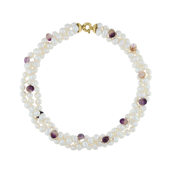 9ct Yellow Gold Blue John Freshwater Pearl Necklace D NUNQ0000747.