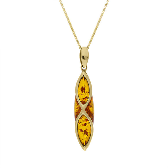 9ct Yellow Gold Amber Long Marquise Lattice Necklace, P1603.
