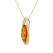 9ct Yellow Gold Amber Marquise Ellipse Necklace D