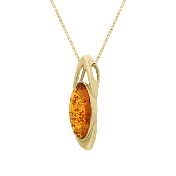 9ct Yellow Gold Amber Marquise Ellipse Necklace D