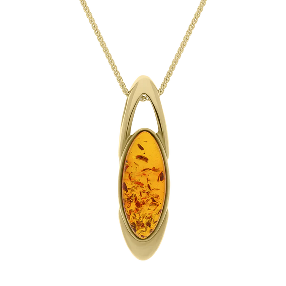9ct Yellow Gold Amber Marquise Ellipse Necklace D