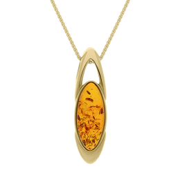 9ct Yellow Gold Amber Marquise Ellipse Necklace D