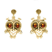 9ct Yellow Gold Amber Orange Owl Stud Earrings E2329