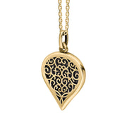 9ct Yellow Gold Blue Goldstone Flore Filigree Medium Heart Necklace. P3630._2