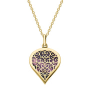 9ct Yellow Gold Blue John Flore Filigree Medium Heart Necklace. P3630.