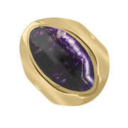 9ct Yellow Gold Blue John Hallmark Medium Oval Ring. R012_FH.