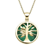 9ct Yellow Gold Malachite Small Round Tree of Life Necklace, P3547