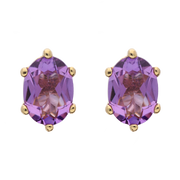9ct Yellow Gold Sterling Silver Amethyst Stepping Stones 4x7mm Oval Claw Set Stud Earrings E1293