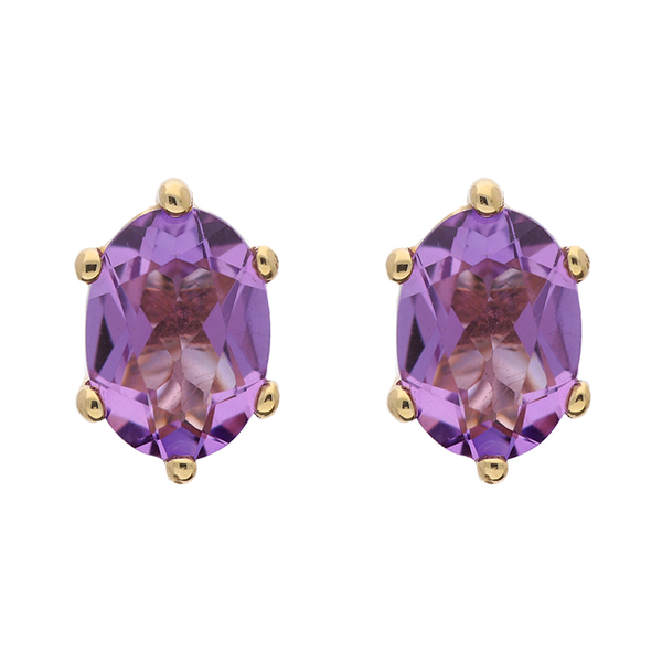 9ct Yellow Gold Sterling Silver Amethyst Stepping Stones 4x7mm Oval Claw Set Stud Earrings E1293