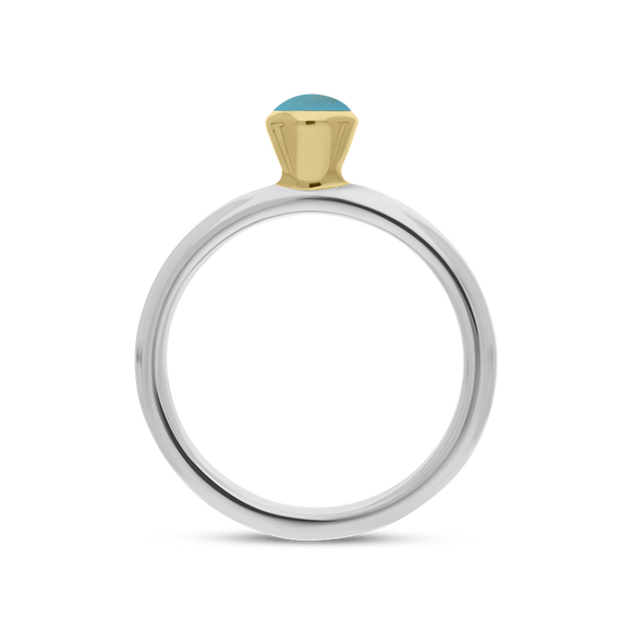 9ct Yellow Gold Sterling Silver Turquoise Stepping Stones 5mm Round Bezel Set Ring. R577_2
