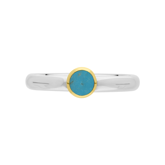 9ct Yellow Gold Sterling Silver Turquoise Stepping Stones 5mm Round Bezel Set Ring. R577_3