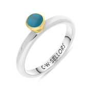 9ct Yellow Gold Sterling Silver Turquoise Stepping Stones 5mm Round Bezel Set Ring. R577