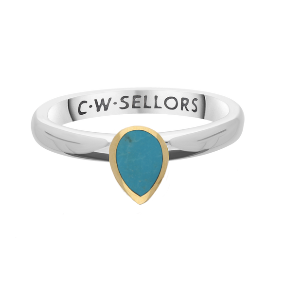9ct Yellow Gold Sterling Silver Turquoise Stepping Stones 5x7mm Pear Cut Bezel Set Ring R575_2