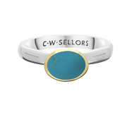9ct Yellow Gold Sterling Silver Turquoise Stepping Stones 6x8mm Oval Bezel Set Ring. R578_2